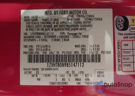 2008 Ford Mustang V6 Deluxe/V6 Premium from USA, damaged, VIN 1ZVHT80N985147112